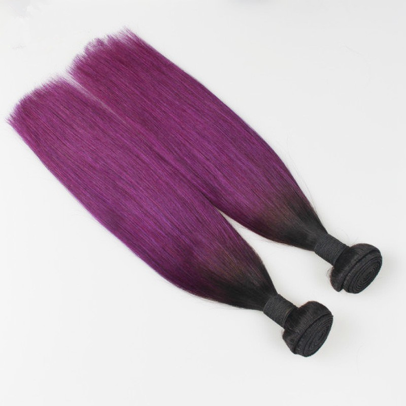 Ombre 1B/Purple Two Tone Color Human Hair Weave Bundles