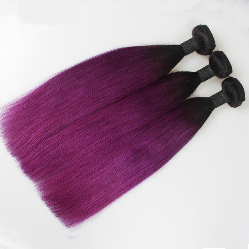 Ombre 1B/Purple Two Tone Color Human Hair Weave Bundles