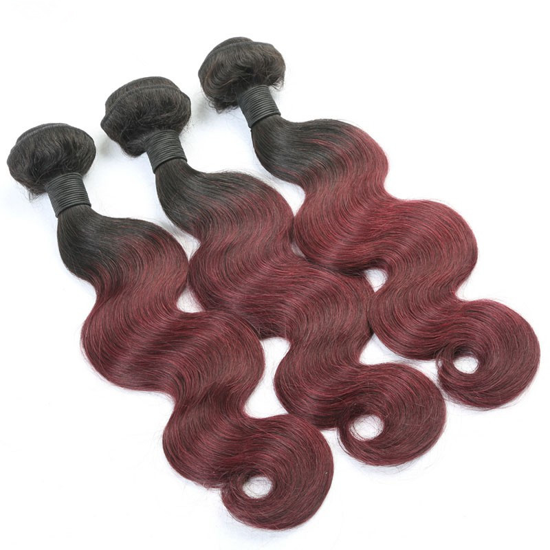 Ombre 1b/99J Peruvian Virgin Hair Body Wave 8A Human Hair Extensions 2 Tone Color Hair Wefts  Human Hair Bundles