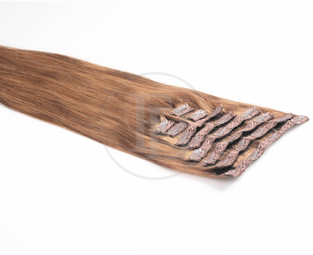 Medium Golden Brown #8 Clip on Human Hair Extensions 