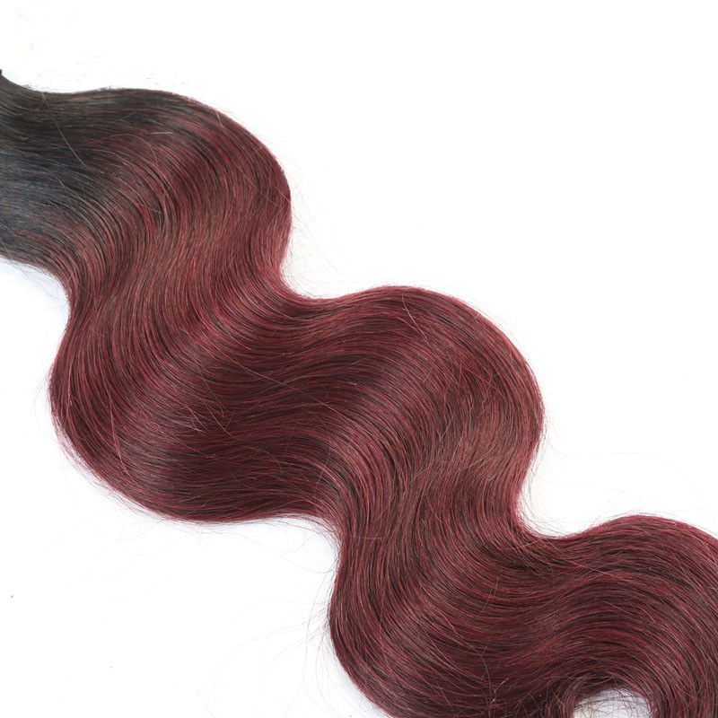 Ombre 1b/99J Peruvian Virgin Hair Body Wave 8A Human Hair Extensions 2 Tone Color Hair Wefts  Human Hair Bundles