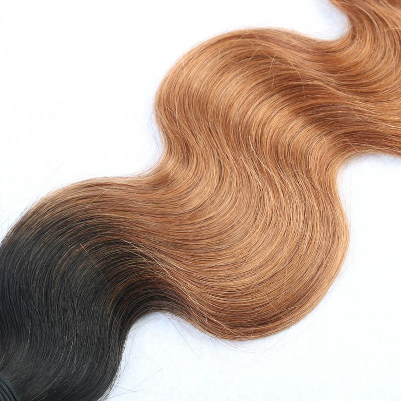 Ombre 1B/30 Human Hair Weave Bundles 2 Tone Color Hair Wefts For Sale