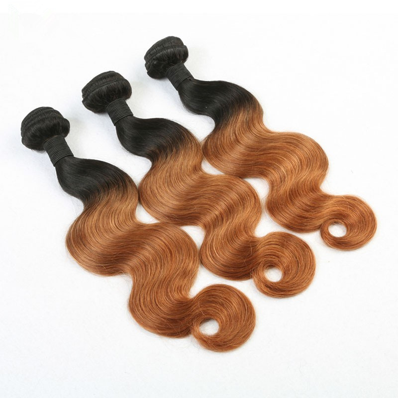 Ombre 1B/30 Human Hair Weave Bundles 2 Tone Color Hair Wefts For Sale