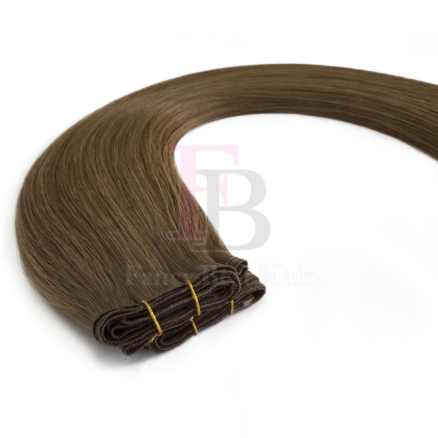 #8 Medium Golden Brown  Flat Weft Hair Extensions
