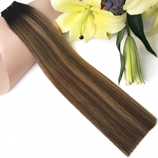 #T2-4/27 Rooted Balayage Flat Weft Hair Extensions